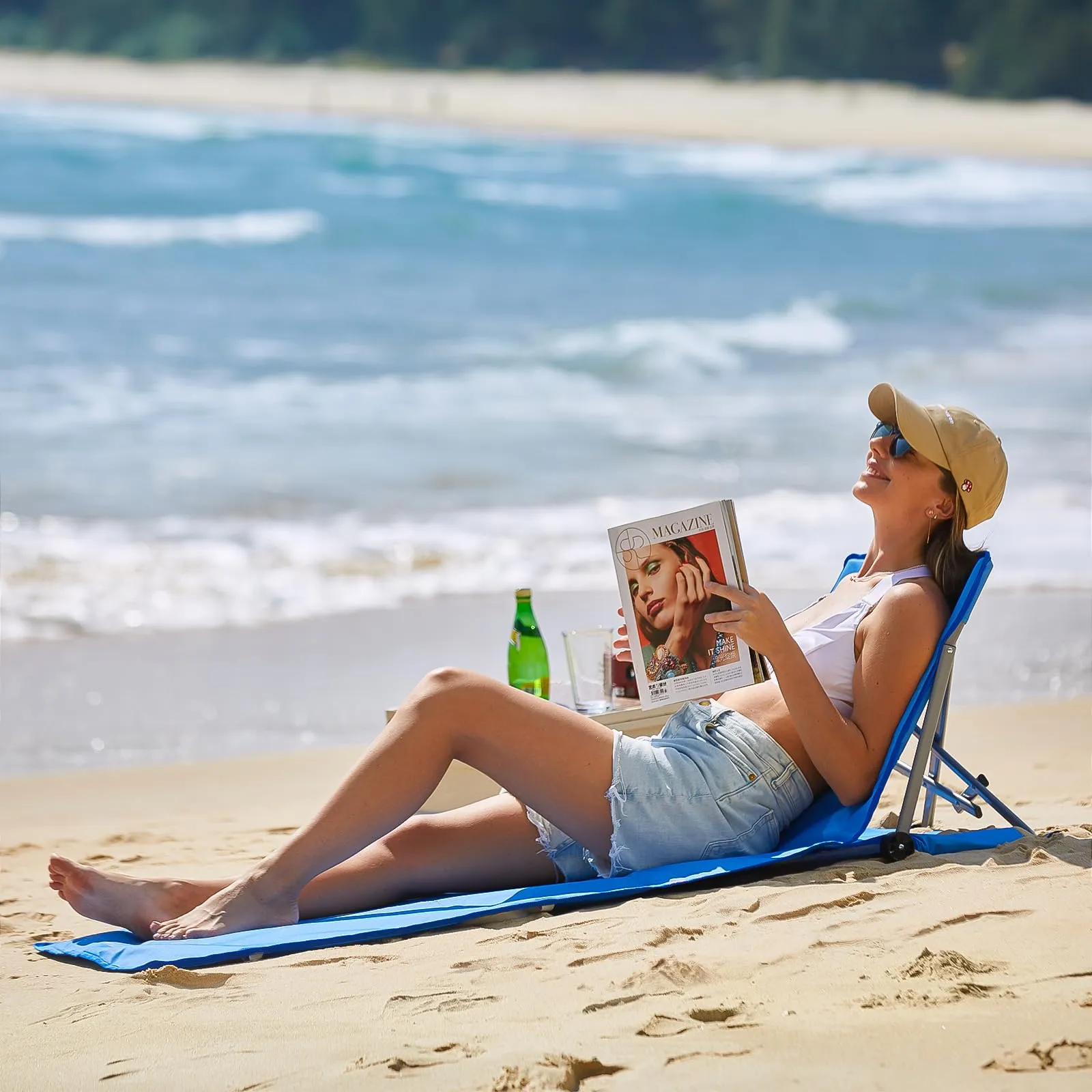 WEJOY Folding Adjustable Back Fabric Beach Lounger