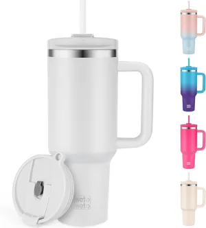 WETOWETO 40oz Tumbler with Handle and Lid | 100% Leakproof Insulated Stainless Steel Travel Mug | Keeps Cold 34Hrs/Hot 10Hrs | Dishwasher Safe, Fits Car Cup Holder (Foggy Color)