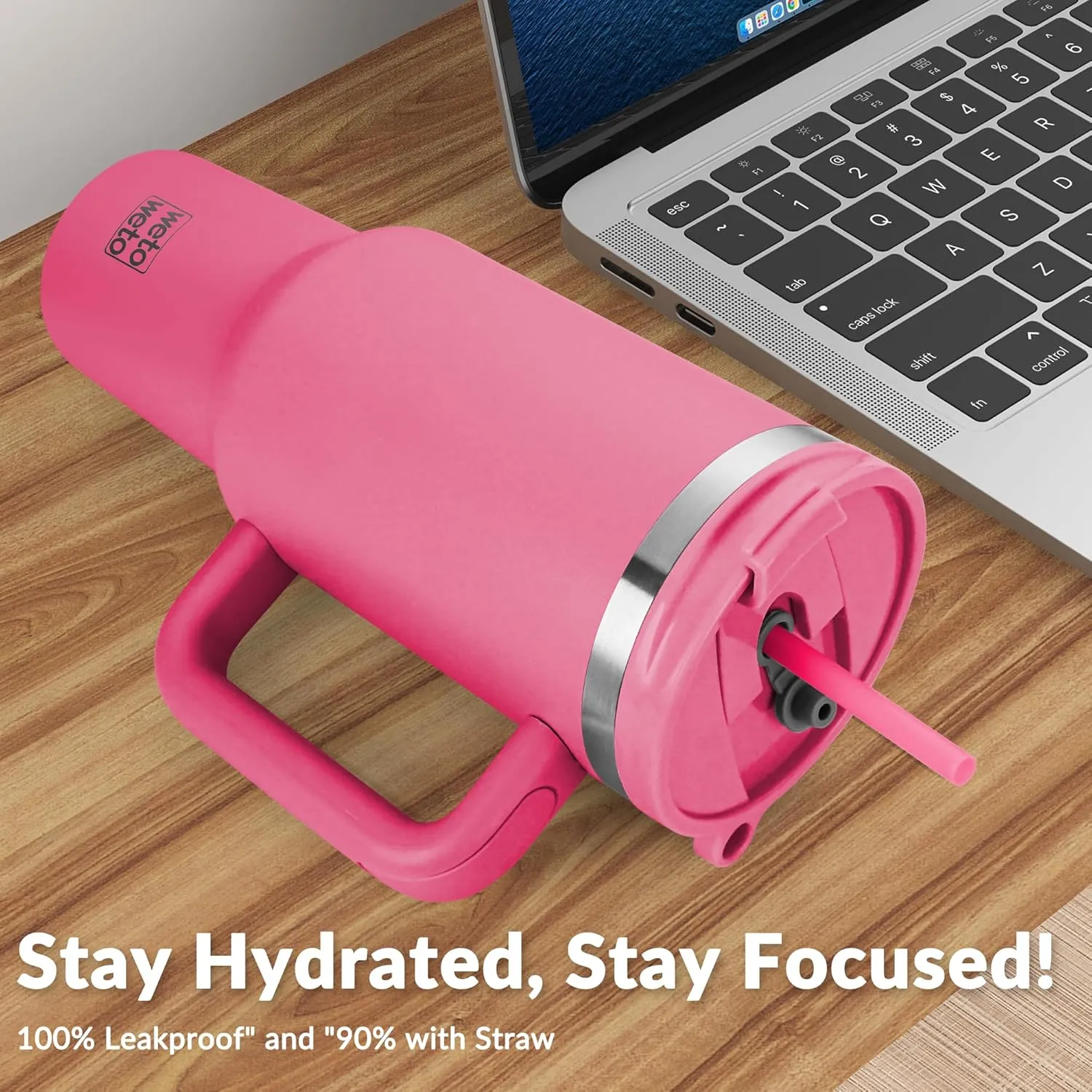 WETOWETO 40oz Tumbler with Handle | Insulated Stainless Steel Travel Mug | 34Hrs Cold & 10Hrs Hot Retention | 100% Leakproof Lid & Straw | Dishwasher Safe   Car Cup Holder Fit (Bright Pink)
