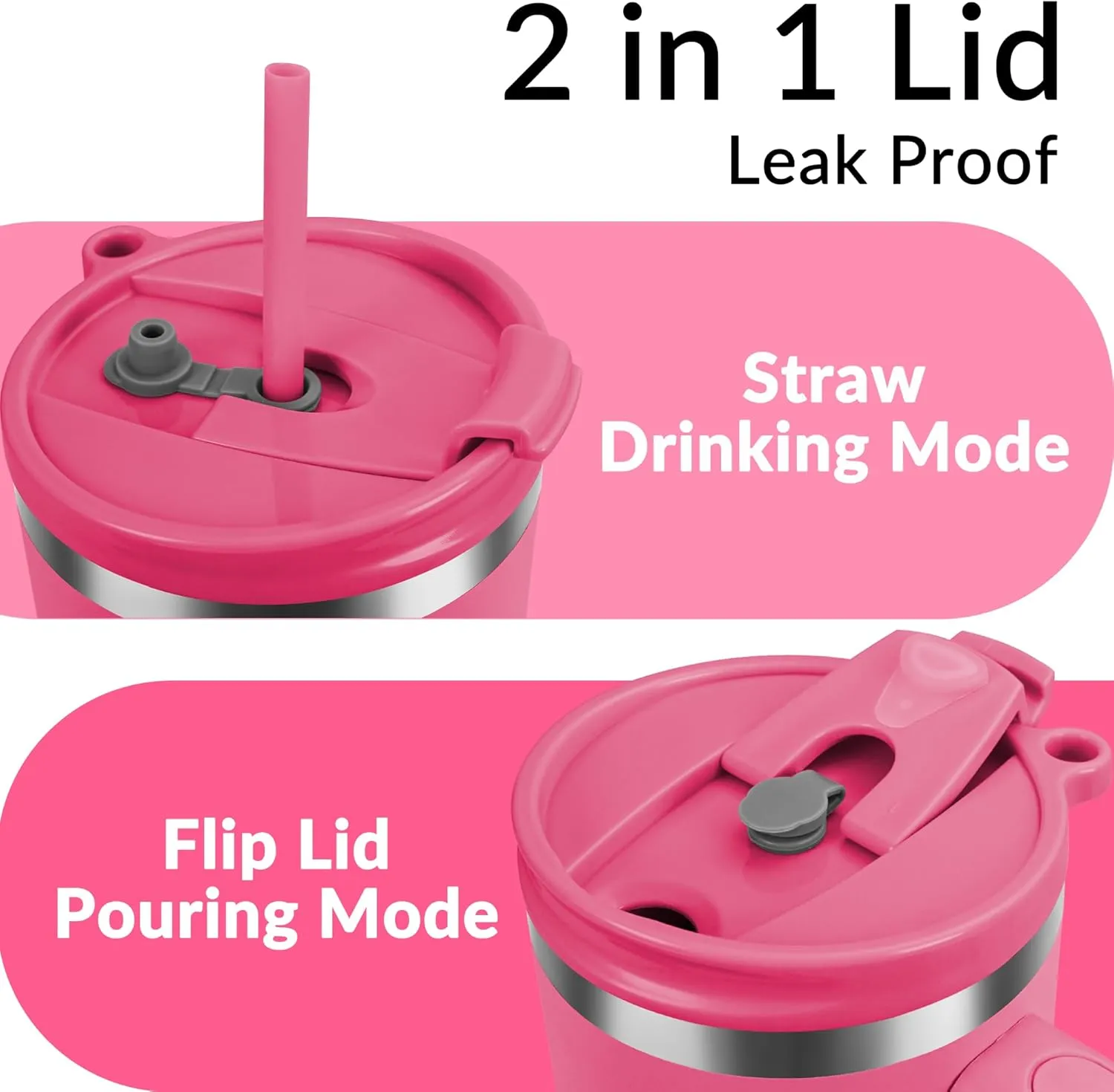WETOWETO 40oz Tumbler with Handle | Insulated Stainless Steel Travel Mug | 34Hrs Cold & 10Hrs Hot Retention | 100% Leakproof Lid & Straw | Dishwasher Safe   Car Cup Holder Fit (Bright Pink)