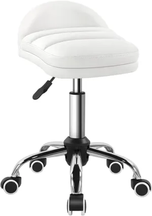 White Rolling Stool Chair with Wheel Perfect for Home Work SPA Massage Height-Adjustable and Cost-Effective Swivel Stool with Low Back