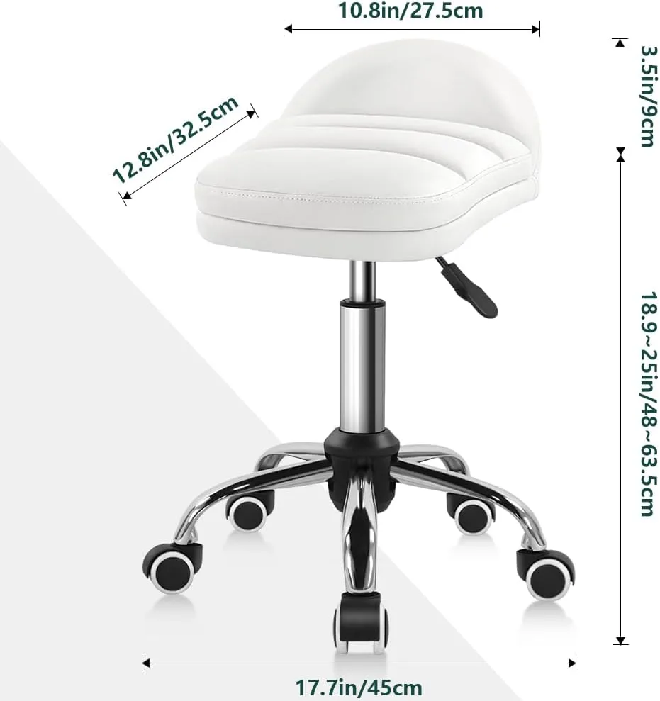 White Rolling Stool Chair with Wheel Perfect for Home Work SPA Massage Height-Adjustable and Cost-Effective Swivel Stool with Low Back