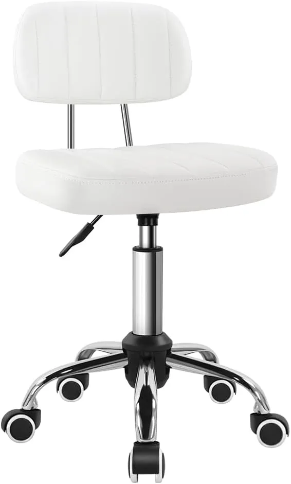 White Square Swivel Stool with Wheel for Work SPA Shop Massage Height-Adjustable and Cost-Effective Rolling Stool Chair with Back