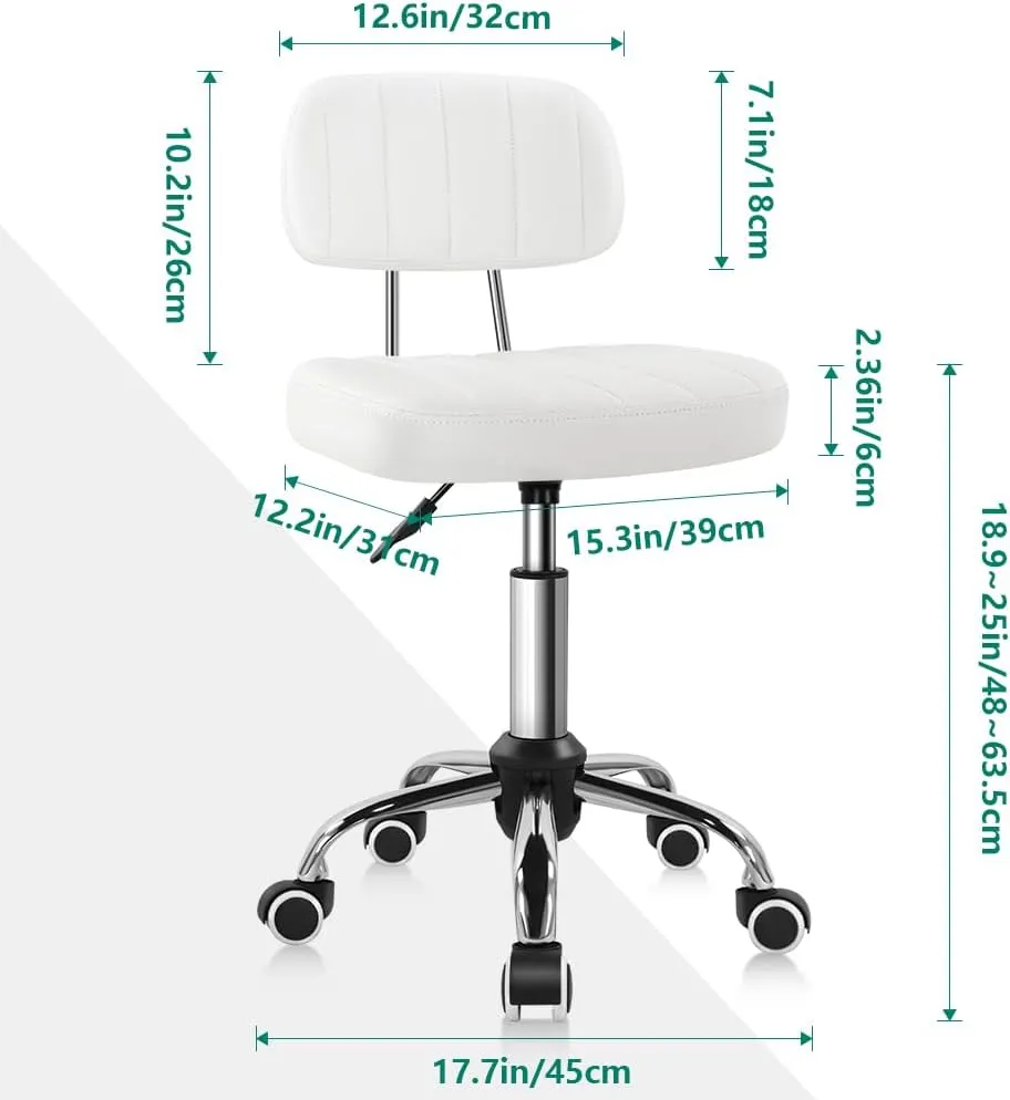 White Square Swivel Stool with Wheel for Work SPA Shop Massage Height-Adjustable and Cost-Effective Rolling Stool Chair with Back