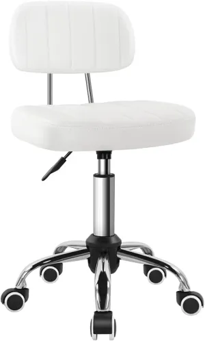 White Square Swivel Stool with Wheel for Work SPA Shop Massage Height-Adjustable and Cost-Effective Rolling Stool Chair with Back