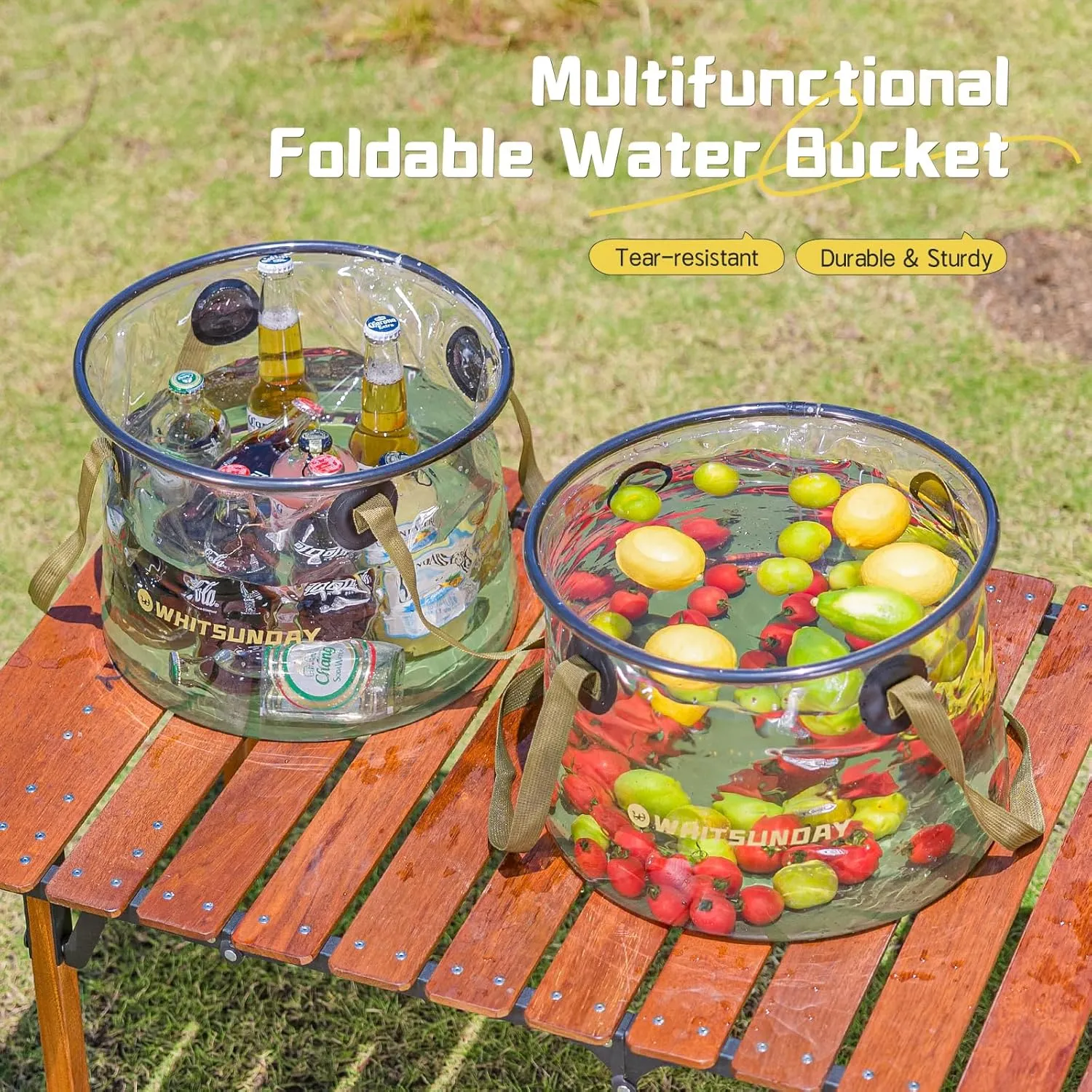Whitsunday 7 Gallon Collapsible Bucket, Water Container Portable for Fishing Camping Car Washing Hiking Brown