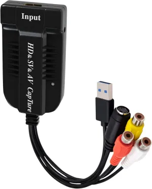 Wiistar USB Video Capture Card HDMI/AV/RCA/S-Video to USB2.0 Audio Video Capture Device 1080P30fsp Hi8, VCR, VHS to Digital Converter for Camcorder DVD PS4 Live Streaming Compatible with Mac Windows