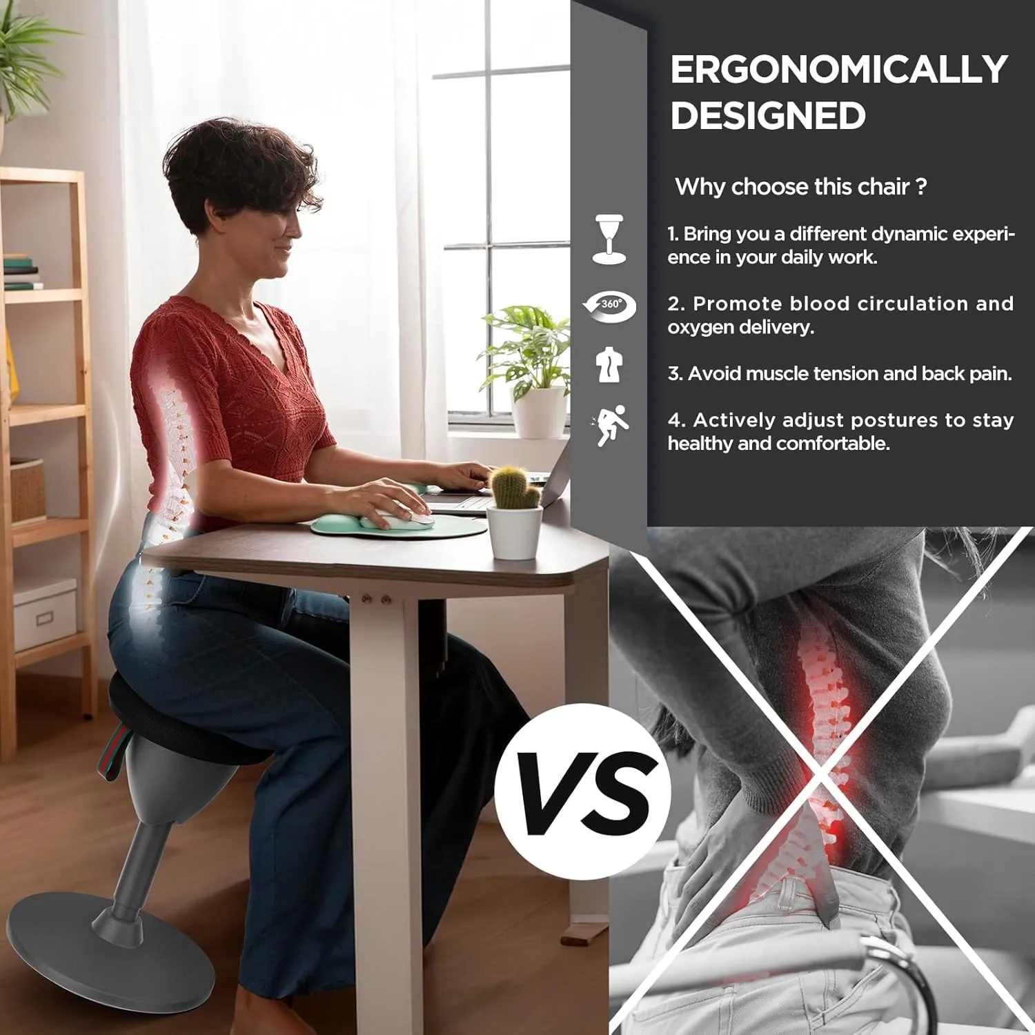 Wobble Stool Standing Desk Stool, Height Adjustable Stool 19-27 inch, Encourage Good Posture, Non-Slip Base, Ergonomic Standing Desk Chair for Office Desks and Classrooms