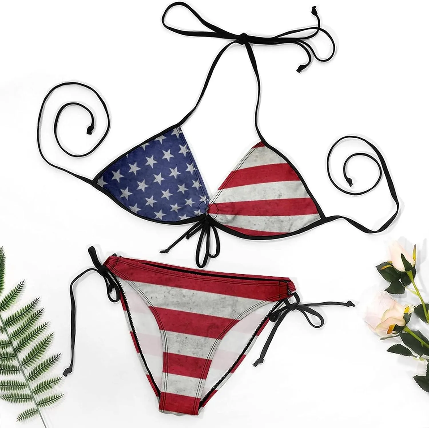 Women's American Flag Bikini Sets Two Piece Swimsuit Halter Tops and Tie Side Bottoms Bathing Suits Swimwear