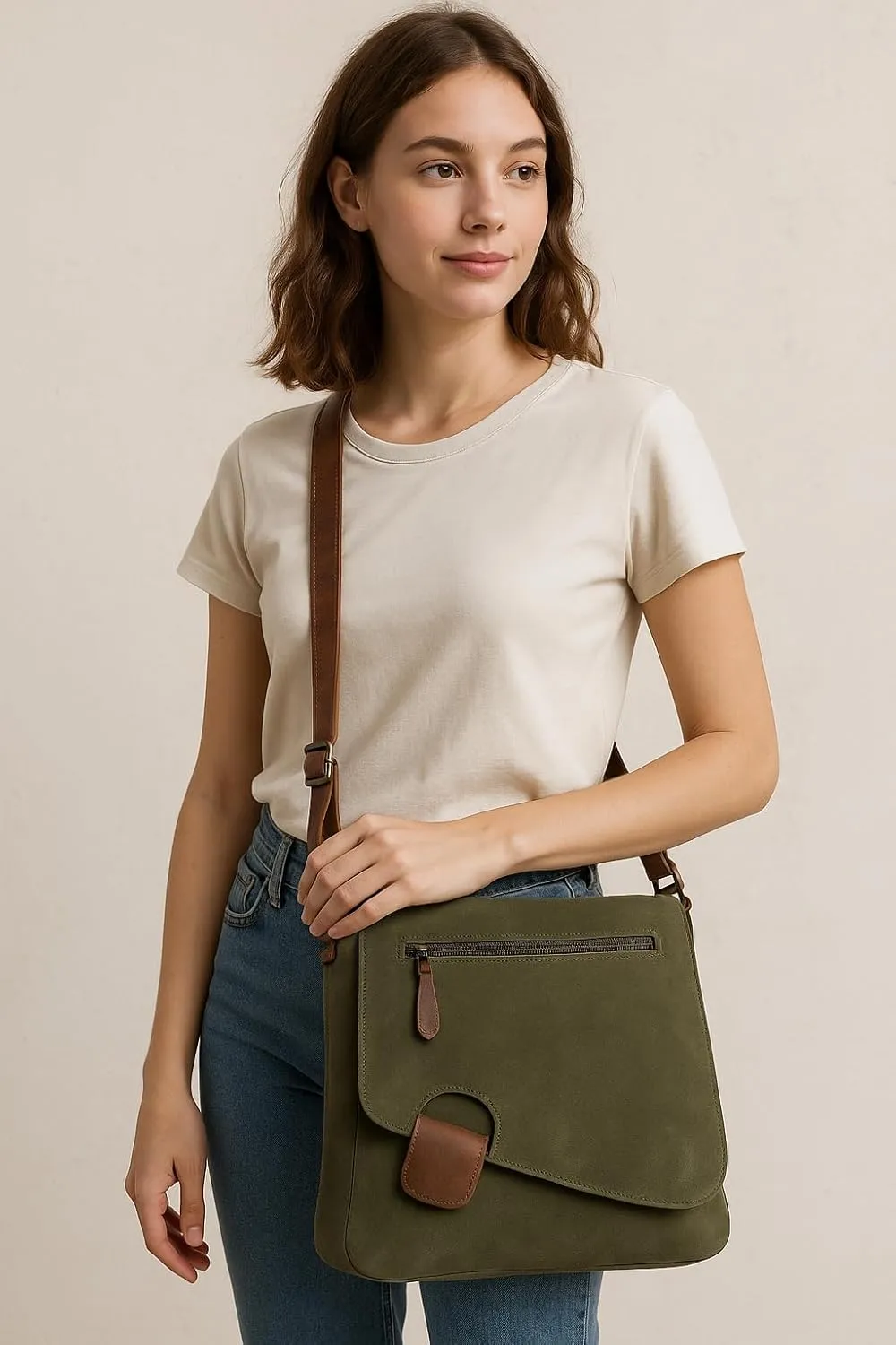 Women's Cowhide Leather Crossbody Shoulder Bag Small Messenger Purse Sling Satchel Bag For Work Business Travel