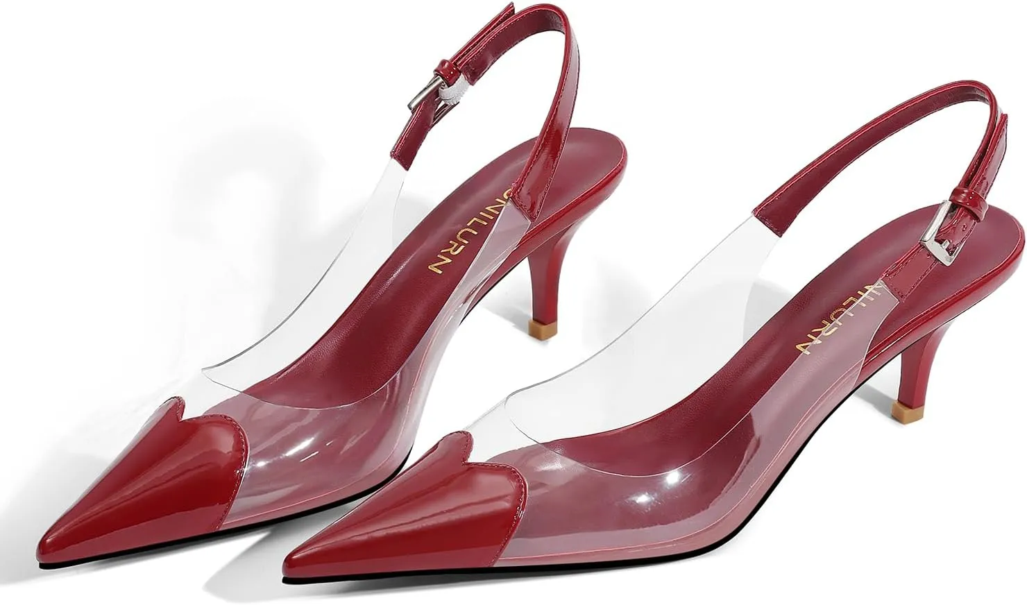Women's Kitten Heels Clear Slingback Closed Pointed Toe Pumps Low Heel Dress Shoes Sling Back Comfortable Transparent PVC