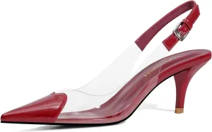 Women's Kitten Heels Clear Slingback Closed Pointed Toe Pumps Low Heel Dress Shoes Sling Back Comfortable Transparent PVC