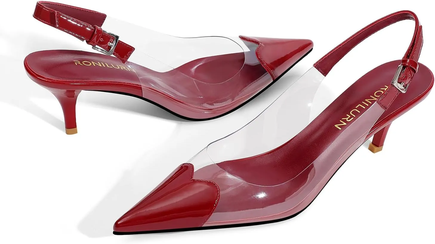 Women's Kitten Heels Clear Slingback Closed Pointed Toe Pumps Low Heel Dress Shoes Sling Back Comfortable Transparent PVC
