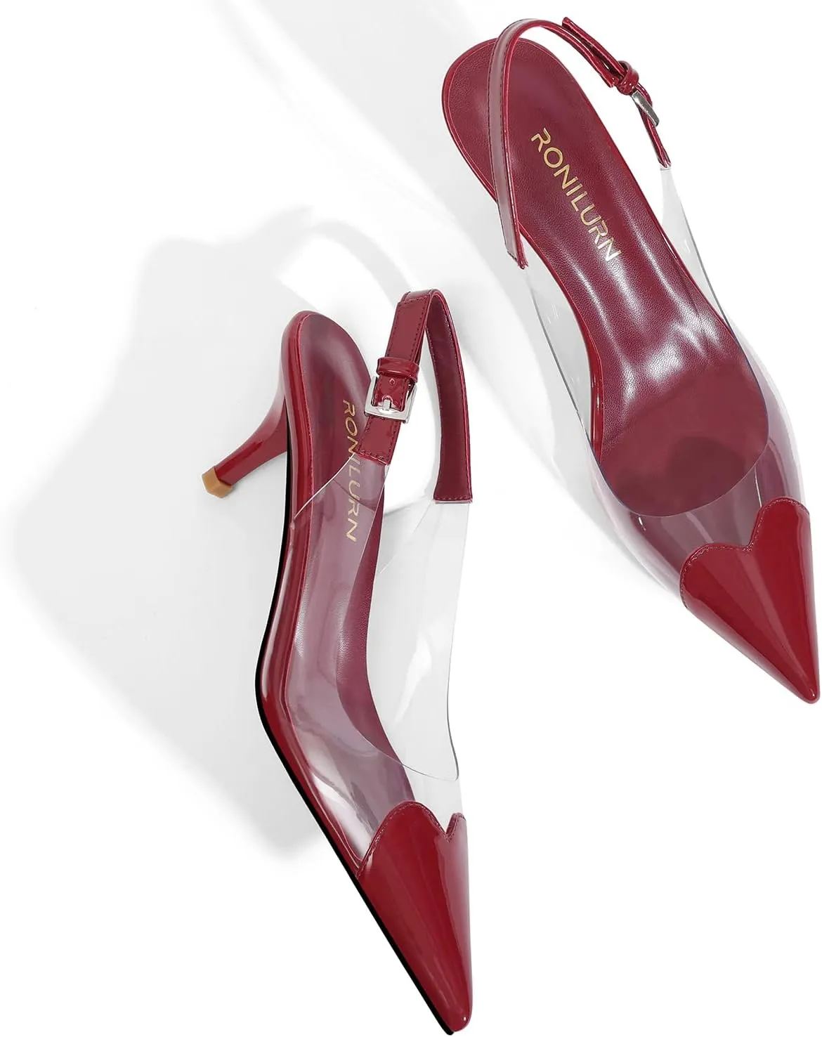 Women's Kitten Heels Clear Slingback Closed Pointed Toe Pumps Low Heel Dress Shoes Sling Back Comfortable Transparent PVC
