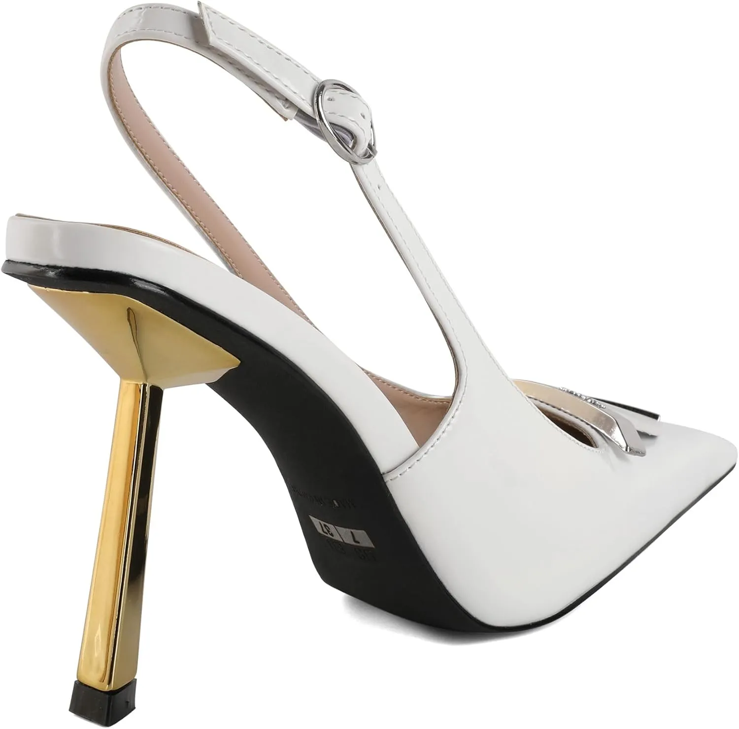 Women's Square Toe Slingback Pumps Stilettos High Heel Metal Buckle Shoes Evening 4 Inch Dress Shoes