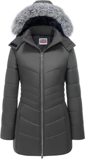 WULFUL Women's Winter Coats Long Warm Thicken Puffer Jackets Outwear With Removable Fur Hood