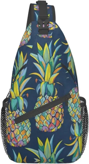 WURTON Tropical Fruit Pineapple Print Crossbody Sling Backpack Sling Bag Travel Hiking Chest Bag Daypack