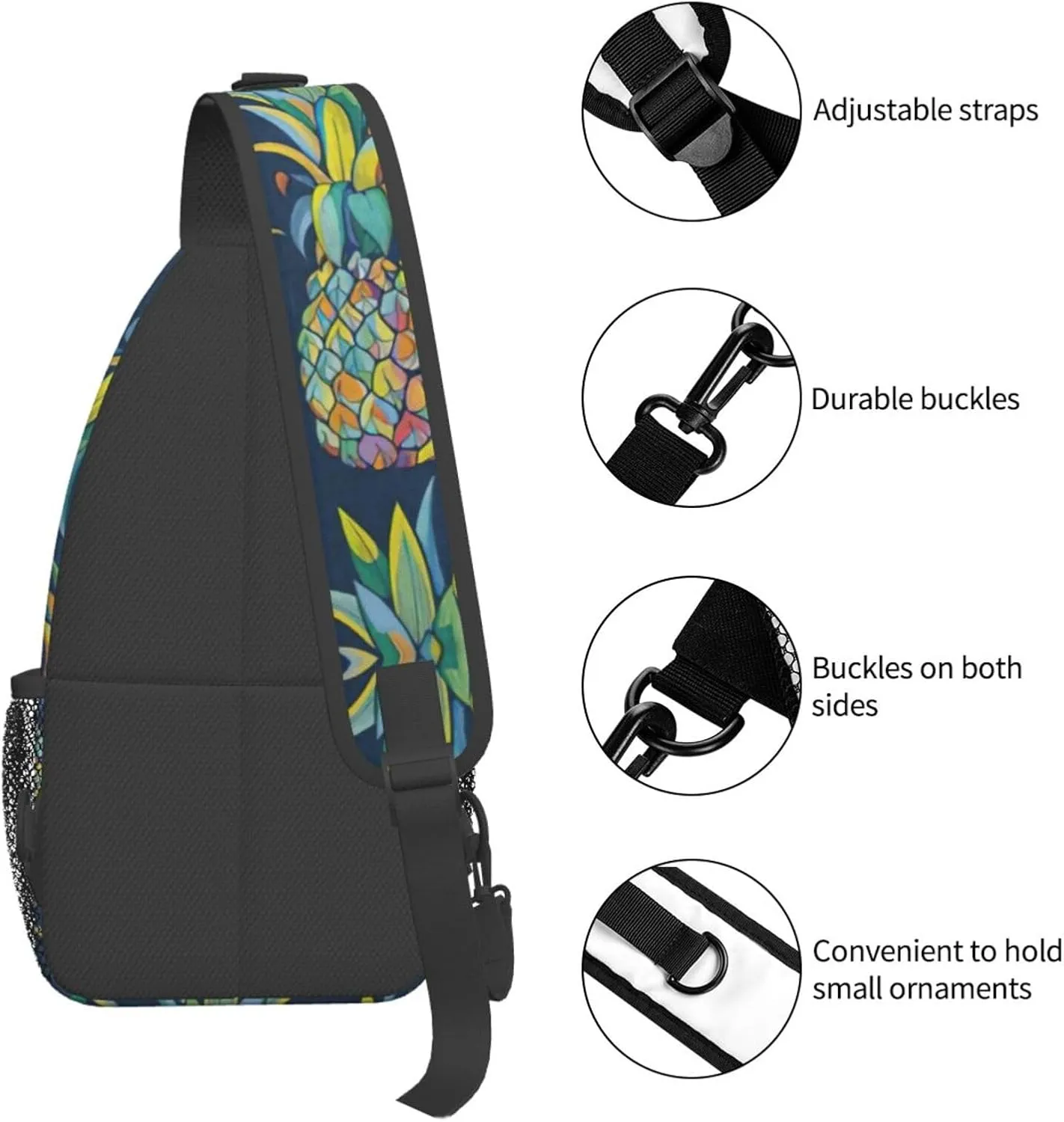 WURTON Tropical Fruit Pineapple Print Crossbody Sling Backpack Sling Bag Travel Hiking Chest Bag Daypack