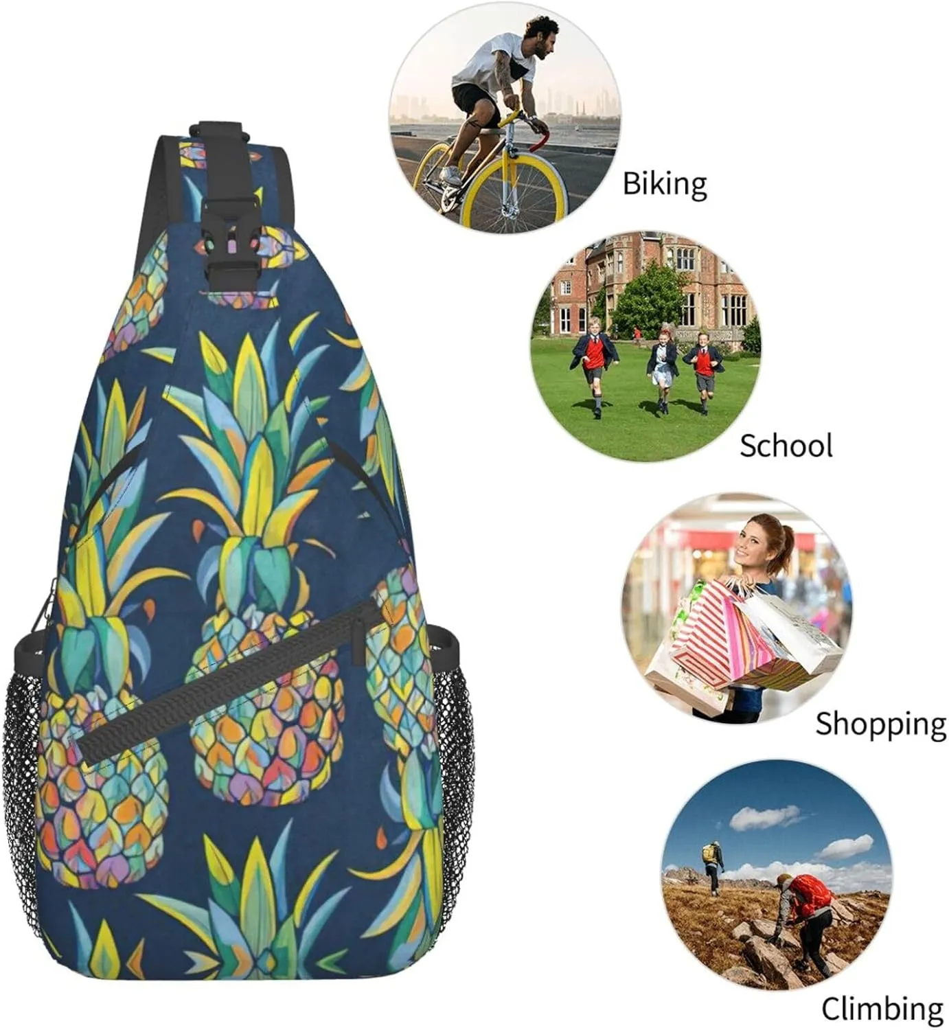 WURTON Tropical Fruit Pineapple Print Crossbody Sling Backpack Sling Bag Travel Hiking Chest Bag Daypack