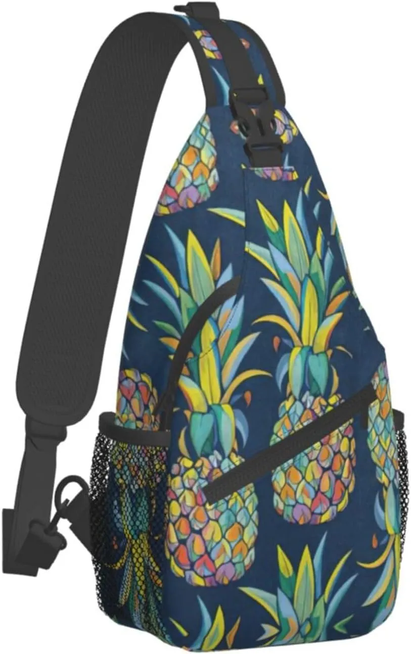 WURTON Tropical Fruit Pineapple Print Crossbody Sling Backpack Sling Bag Travel Hiking Chest Bag Daypack