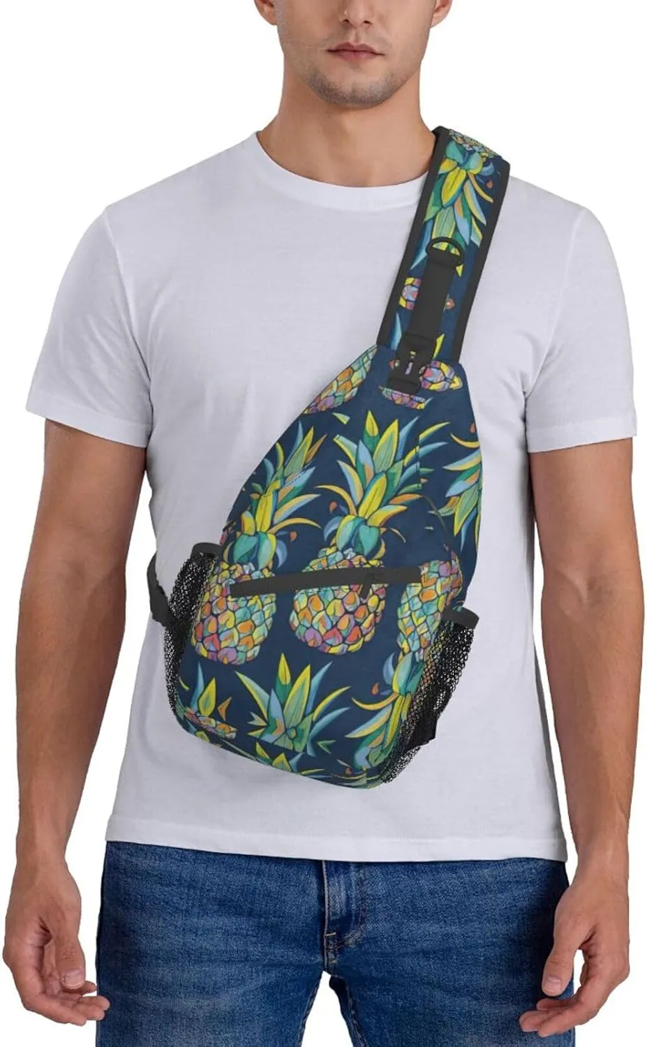 WURTON Tropical Fruit Pineapple Print Crossbody Sling Backpack Sling Bag Travel Hiking Chest Bag Daypack