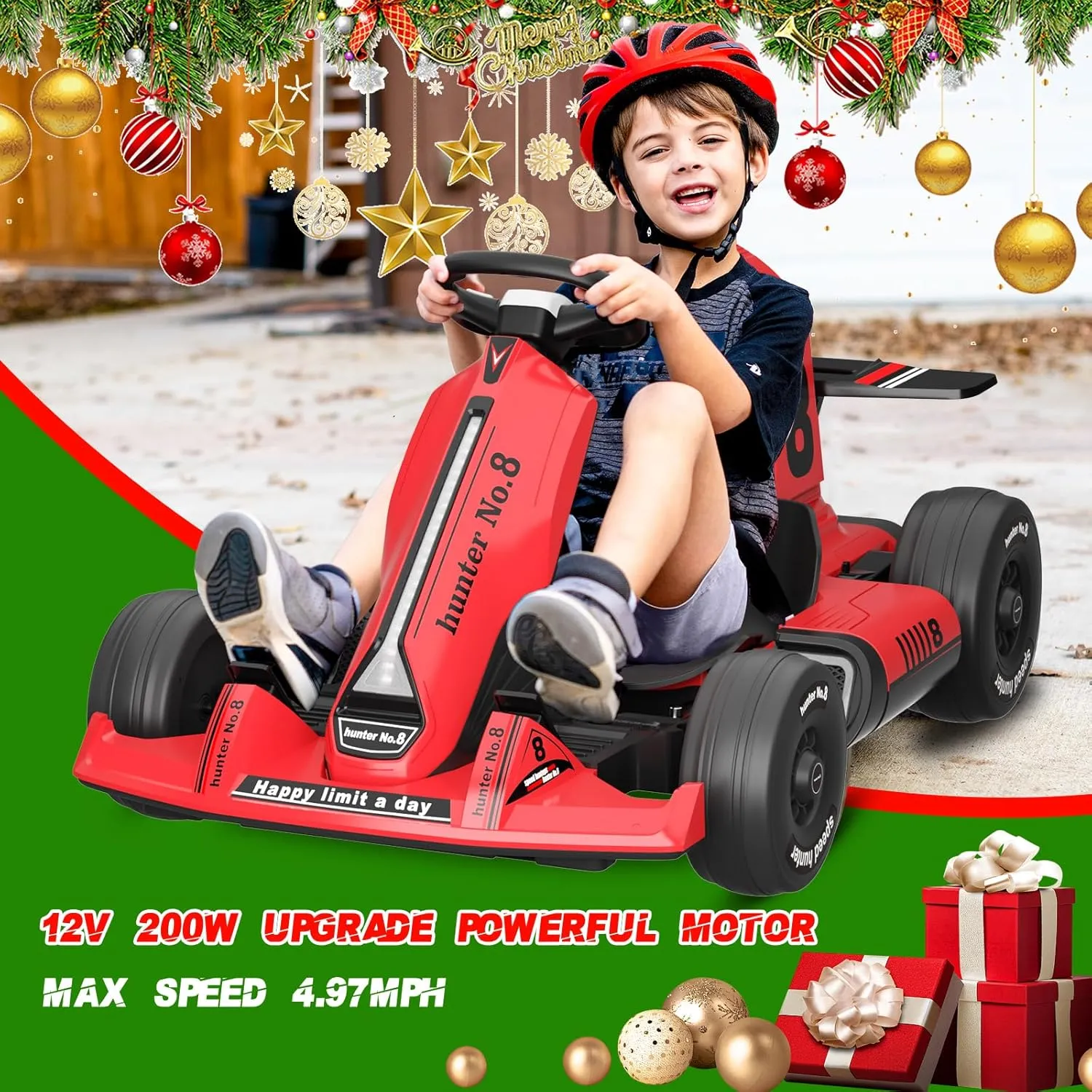 XJD 12V 7Ah Battery Electric Go Kart with Adjustable Seat, Powered Pedal Go Karts for 3  Kids Youths on Car Electric Vehicle Car for Boys Girls (Red)