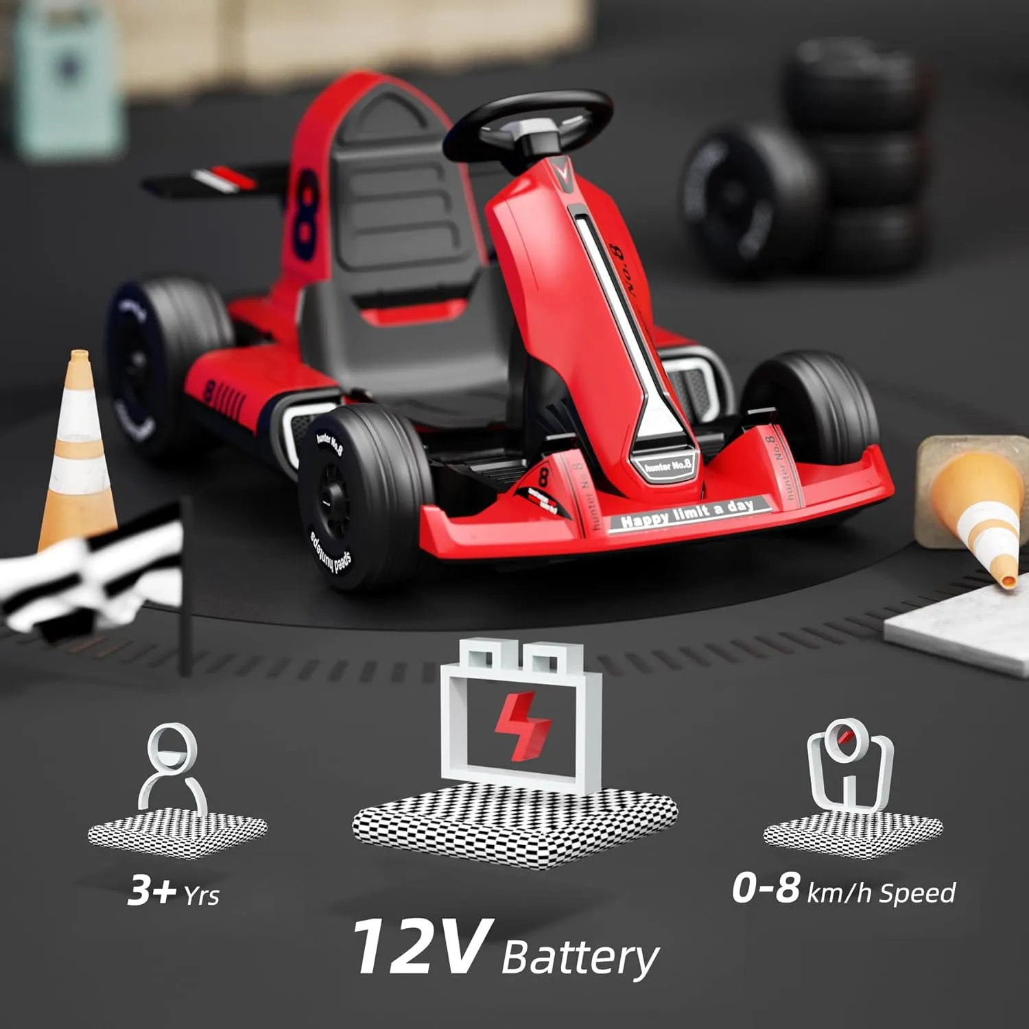 XJD 12V 7Ah Battery Electric Go Kart with Adjustable Seat, Powered Pedal Go Karts for 3  Kids Youths on Car Electric Vehicle Car for Boys Girls (Red)