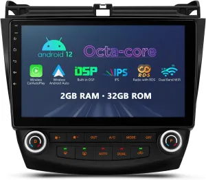 XTRONS Android 12 Car Radio for 2003-2007 Honda Accord, 10.1 Inch IPS Touch Screen Octa Core Car Stereo Head Unit Built-in DSP GPS Navigation Car Play Android Auto