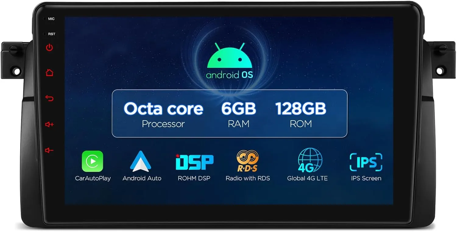 XTRONS Android Car Stereo for BMW E46 M3 Rover75 MG, Octa Core 6GB 128GB Car Radio, 9 Inch QLED IPS Touch Screen GPS Navigation for Car Bluetooth Built-in DSP Support 4G LTE DVR TPMS Backup Camera
