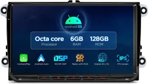 XTRONS Car Stereo for VW Volkswagen EOS Golf, Android 14 Octa Core 6GB 128GB Car Radio, 9” QLED IPS Touch Screen GPS Navigation for Car Bluetooth Head Unit Built-in DSP Car Play Android Auto 4G LTE