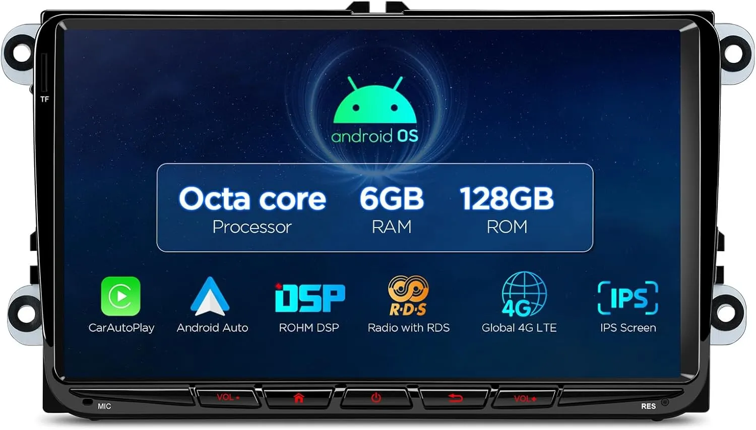 XTRONS Car Stereo for VW Volkswagen EOS Golf, Android 14 Octa Core 6GB 128GB Car Radio, 9” QLED IPS Touch Screen GPS Navigation for Car Bluetooth Head Unit Built-in DSP Car Play Android Auto 4G LTE