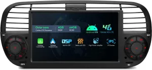 XTRONS Single Din Car Stereo for Fiat 500, Android 13 Octa Core 4GB RAM 64GB ROM Car Radio Player, 7 Inch IPS Touch Screen GPS Navigation for Car Head Unit DSP Car Play Android Auto 4G LTE (Black)