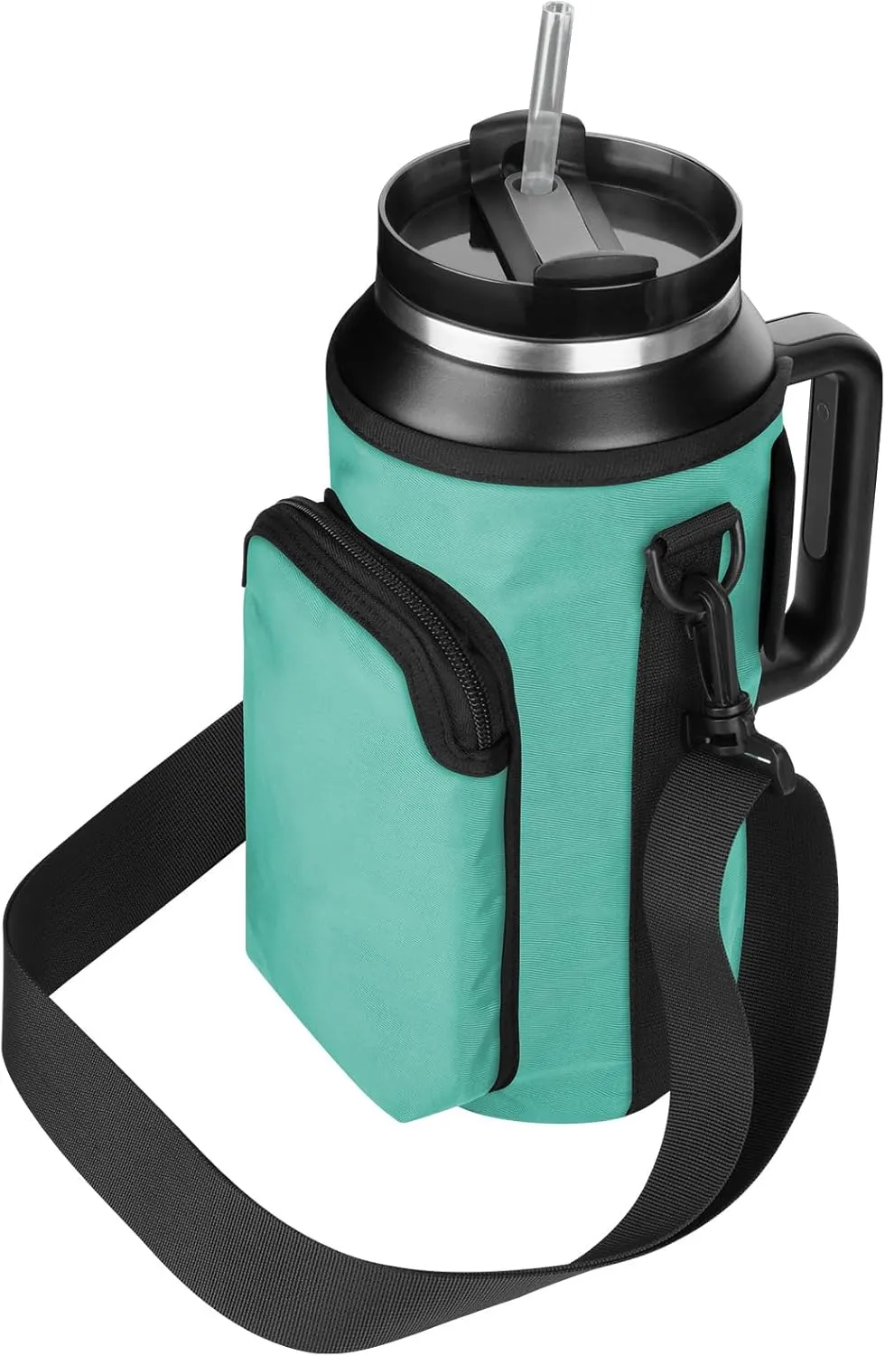 Xxerciz Water Bottle Carrier Bag with Phone Pocket for Stanley 30/40/64oz Tumbler with Handle, Nylon Water Bottle Holder Pouch with Adjustable Strap, Bottle Sling Sleeve for Stanley Cup Accessories