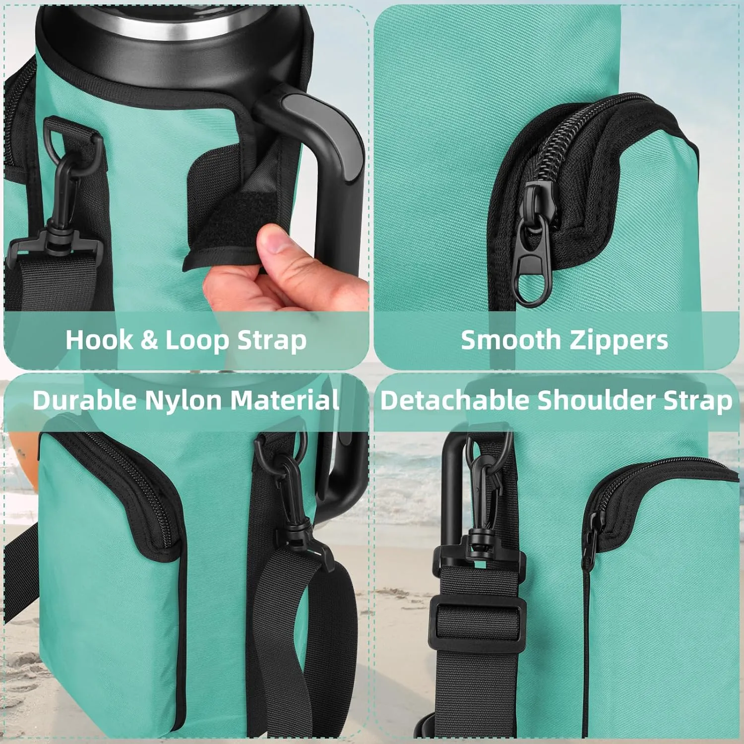 Xxerciz Water Bottle Carrier Bag with Phone Pocket for Stanley 30/40/64oz Tumbler with Handle, Nylon Water Bottle Holder Pouch with Adjustable Strap, Bottle Sling Sleeve for Stanley Cup Accessories