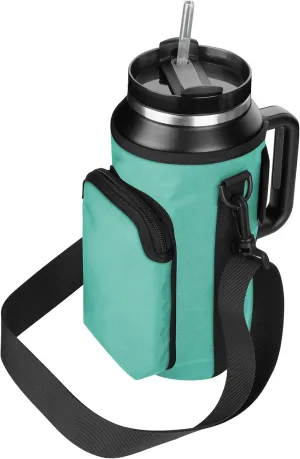 Xxerciz Water Bottle Carrier Bag with Phone Pocket for Stanley 30/40/64oz Tumbler with Handle, Nylon Water Bottle Holder Pouch with Adjustable Strap, Bottle Sling Sleeve for Stanley Cup Accessories