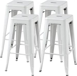 Yaheetech 30 inch Metal Bar Stools Vintage, Set of 4 Counter Height Stools for Indoor/Outdoor, Stackable Industrial Backless Kitchen Dining Chairs, White