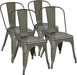 Yaheetech Iron Metal Dining Chairs Stackable Side Chairs Bar Chairs with Back, Set of 4 Indoor-Outdoor Classic/Chic/Industrial/Vintage Bistro Café Trattoria Kitchen, Gun Metal