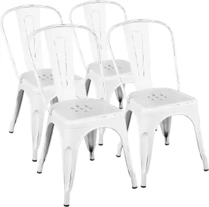 Yaheetech Metal Kitchen Dining Chairs Indoor-Outdoor Distressed Style Stackable Side Coffee Chairs in Distressed White, Set of 4
