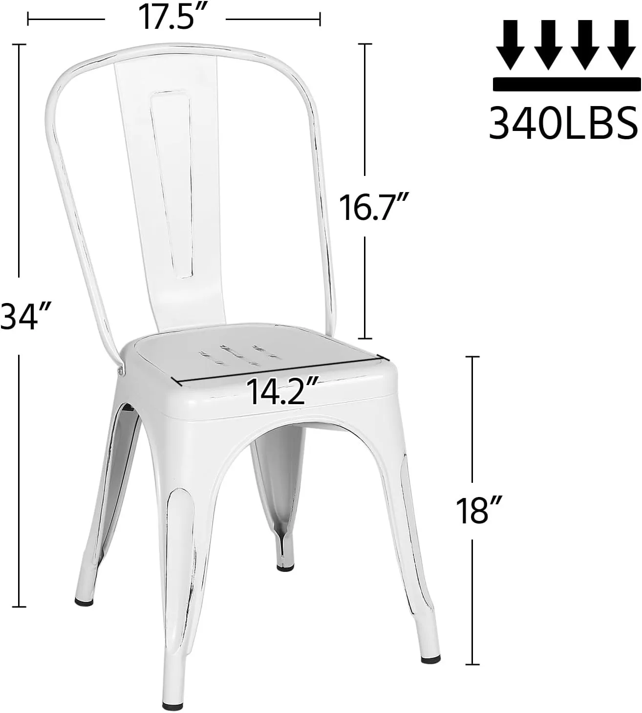 Yaheetech Metal Kitchen Dining Chairs Indoor-Outdoor Distressed Style Stackable Side Coffee Chairs in Distressed White, Set of 4