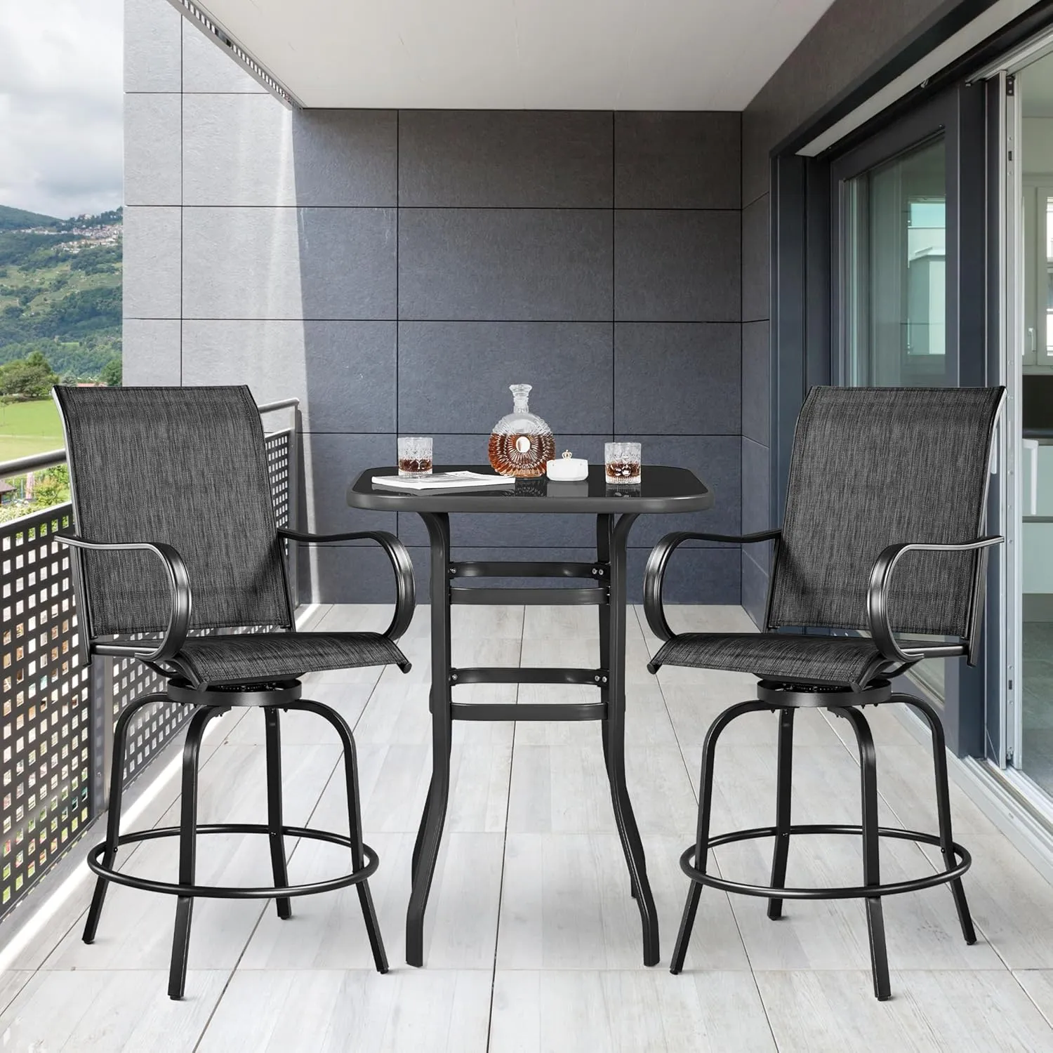 Yaheetech Outdoor Patio Swivel Bar Stools Outdoor Chairs Set of 2, All-Weather Patio Stools for Outside, Beach, Lawn, Poolside and Garden, Black