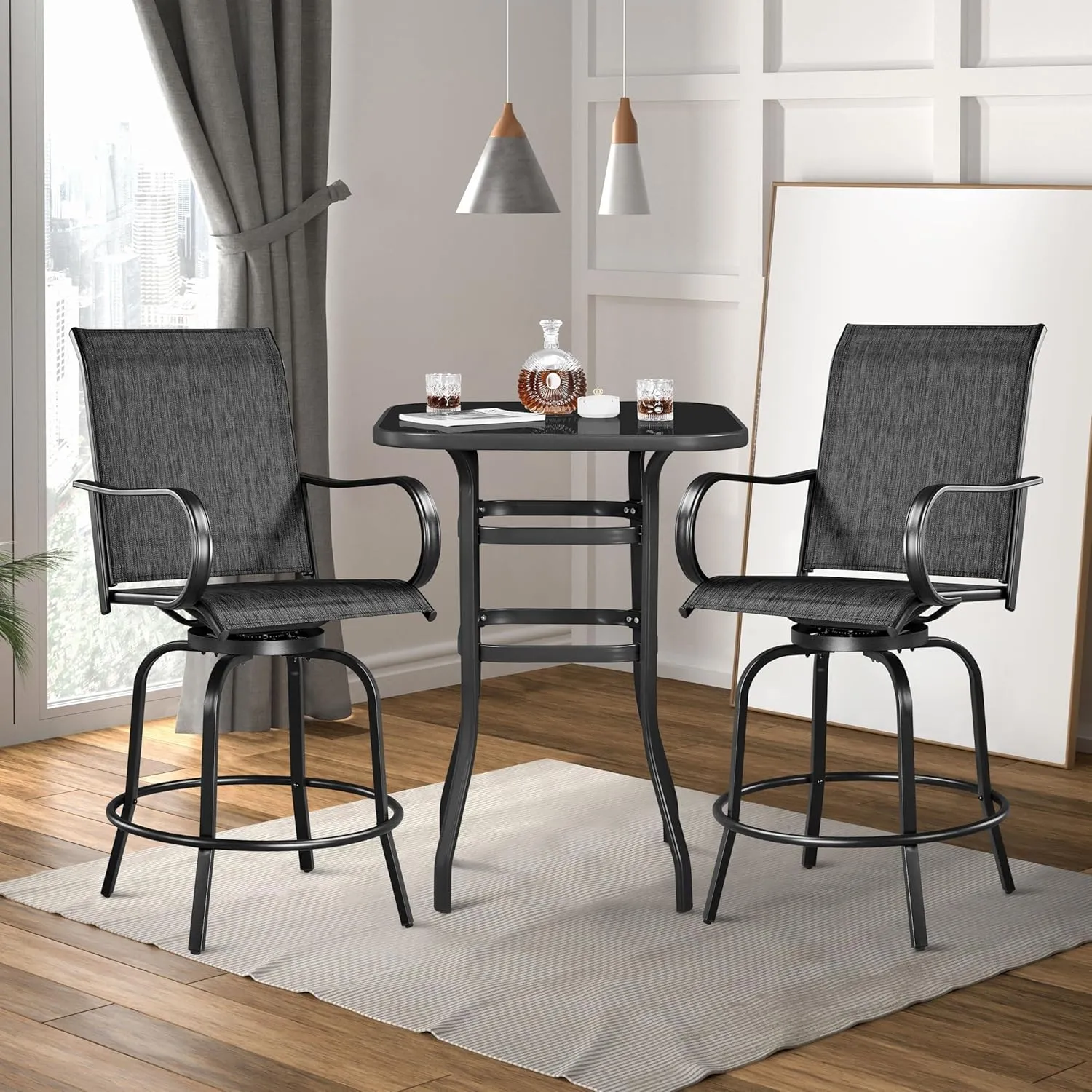 Yaheetech Outdoor Patio Swivel Bar Stools Outdoor Chairs Set of 2, All-Weather Patio Stools for Outside, Beach, Lawn, Poolside and Garden, Black