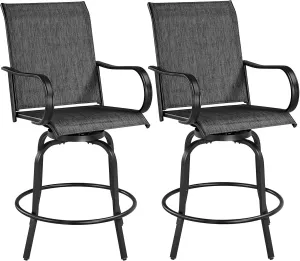 Yaheetech Outdoor Patio Swivel Bar Stools Outdoor Chairs Set of 2, All-Weather Patio Stools for Outside, Beach, Lawn, Poolside and Garden, Black