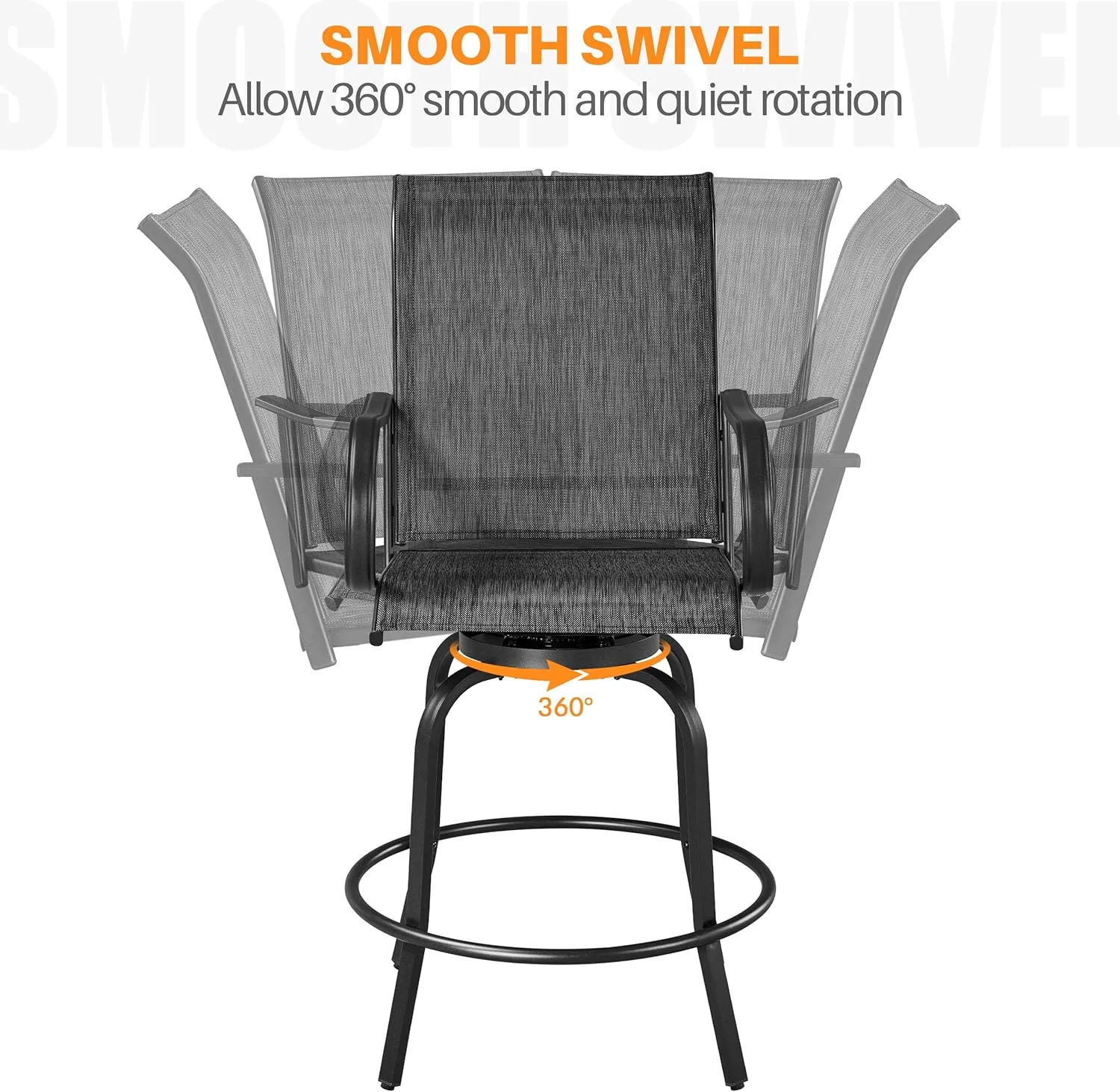 Yaheetech Outdoor Patio Swivel Bar Stools Outdoor Chairs Set of 2, All-Weather Patio Stools for Outside, Beach, Lawn, Poolside and Garden, Black