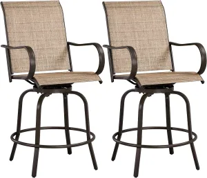 Yaheetech Patio Swivel Bar Stools Set of 2, All-Weather Outdoor High Bistro Stools for Outside, Beach, Lawn, Poolside and Garden, Brown