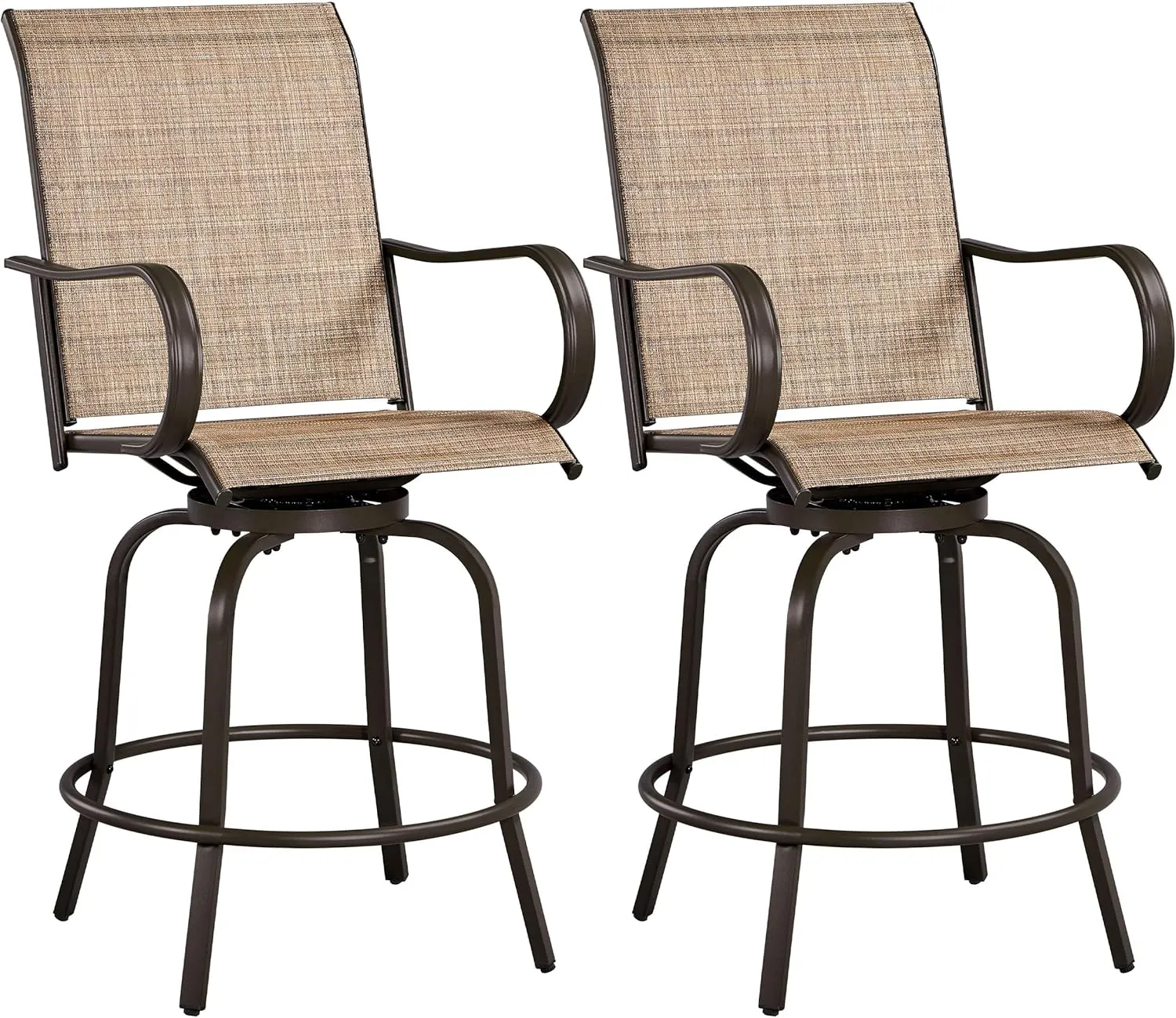 Yaheetech Patio Swivel Bar Stools Set of 2, All-Weather Outdoor High Bistro Stools for Outside, Beach, Lawn, Poolside and Garden, Brown
