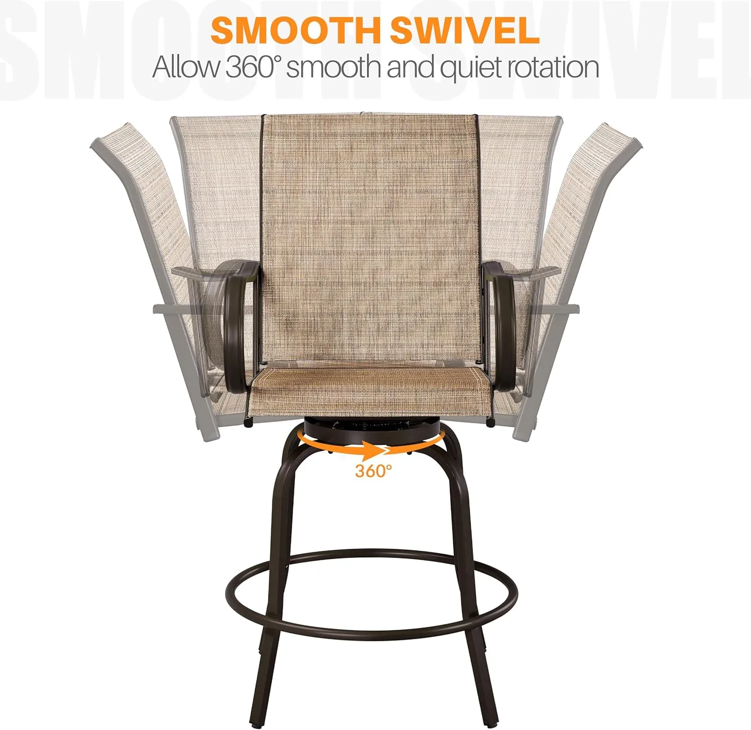 Yaheetech Patio Swivel Bar Stools Set of 2, All-Weather Outdoor High Bistro Stools for Outside, Beach, Lawn, Poolside and Garden, Brown