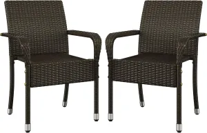 Yaheetech Set of 2 Stackable Outdoor Rattan Dining Chairs, All-Weather Armchair w/Armrests, Steel Frame for Garden, Patio, Deck, Yard, Poolside, Brown