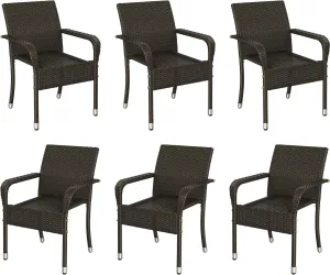 Yaheetech Set of 6 Stackable Outdoor Rattan Dining Chairs, All-Weather Armchair w/Armrests, Steel Frame for Garden, Patio, Deck, Yard, Poolside, Brown