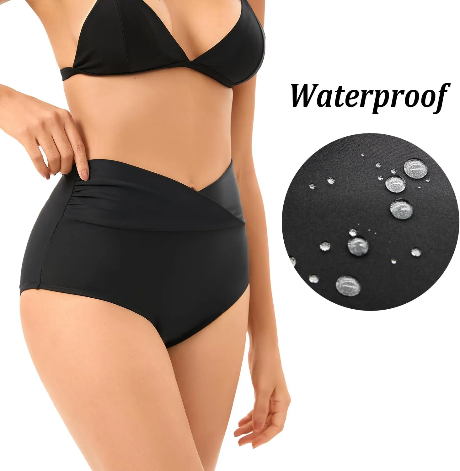 YELAIVP Period Swimwear Menstrual Leakproof Bikini Bottom V Cut High Waisted Swim Bottoms for Teens, Girls, Women
