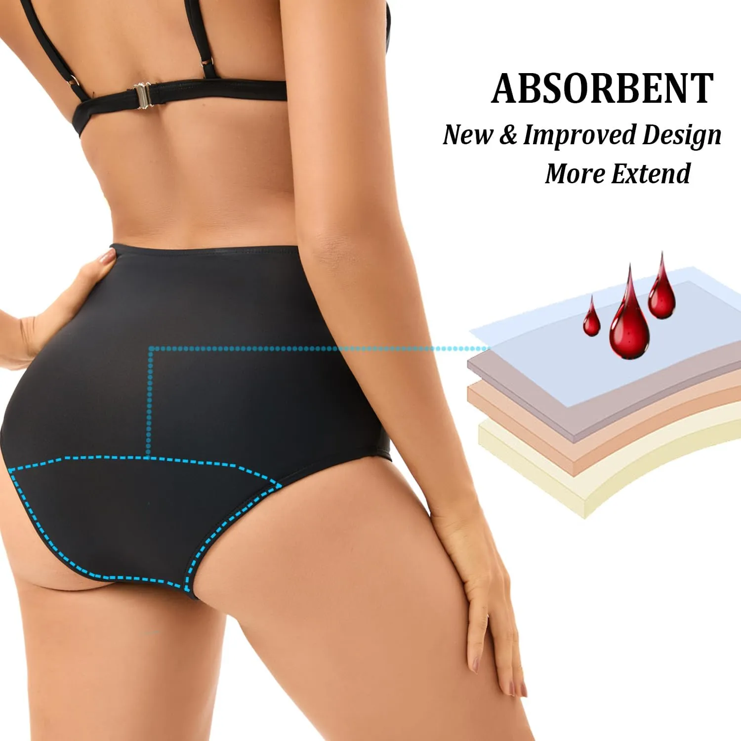 YELAIVP Period Swimwear Menstrual Leakproof Bikini Bottom V Cut High Waisted Swim Bottoms for Teens, Girls, Women